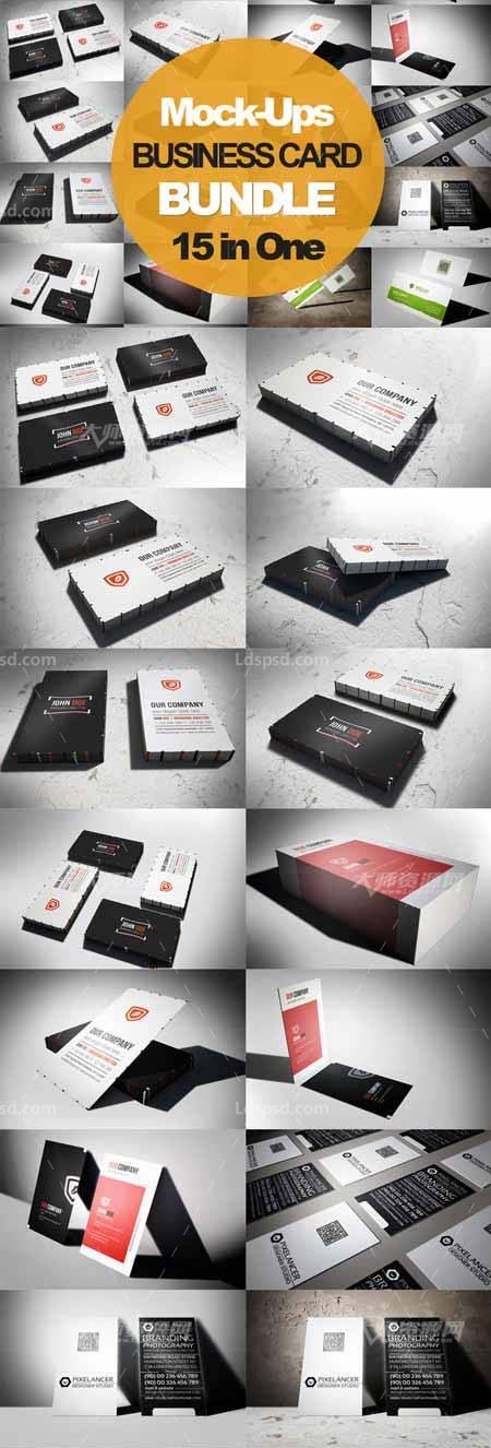 15 in 1 Business Card Mock-Ups,15种名片展示模型